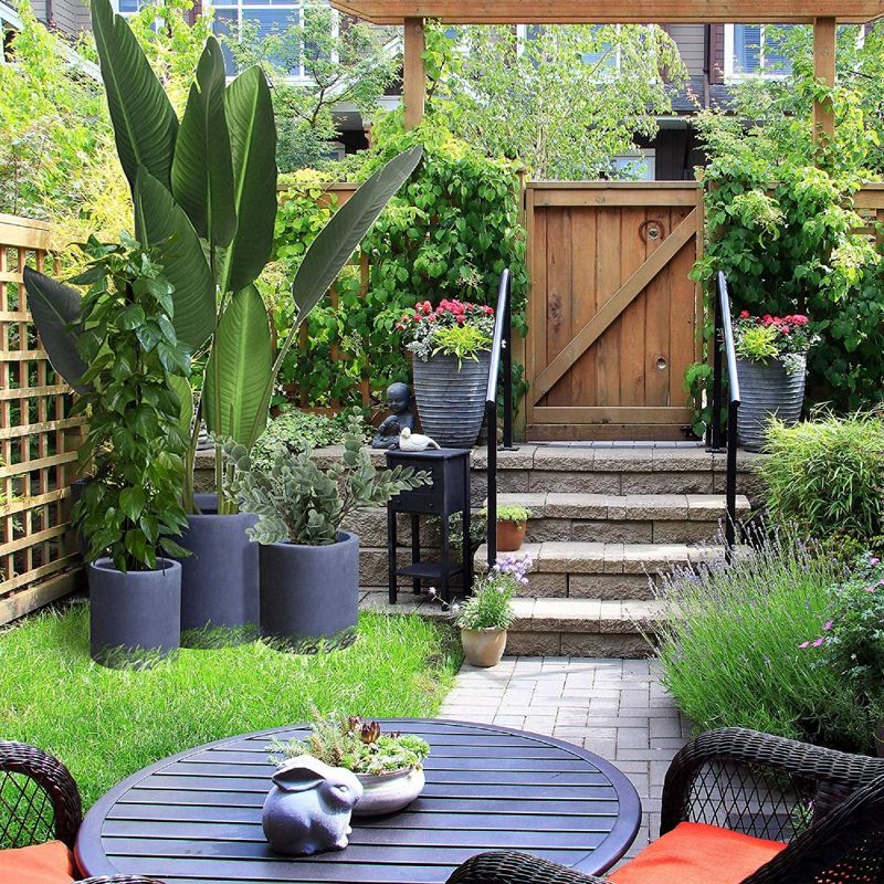 Set of 3 Concrete/Fiberglass Elegant Indoor/Outdoor Planter Charcoal Gray - Rosemead Home &#38; Garden, Inc., 1 of 6