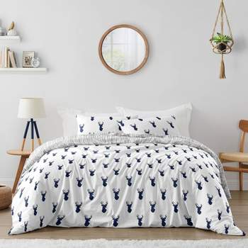 Full/Queen Woodland Deer Kids' Comforter Set Navy/White - Sweet Jojo Designs