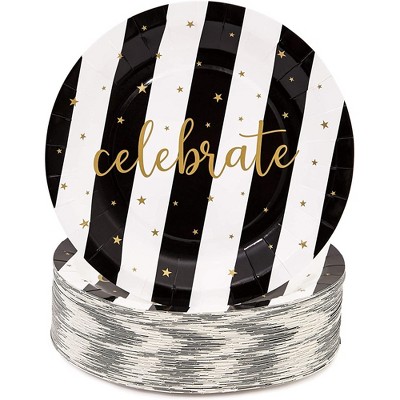 Juvale Black and Gold Celebrate Disposable Paper Party Plates (80 Count) 9 Inches