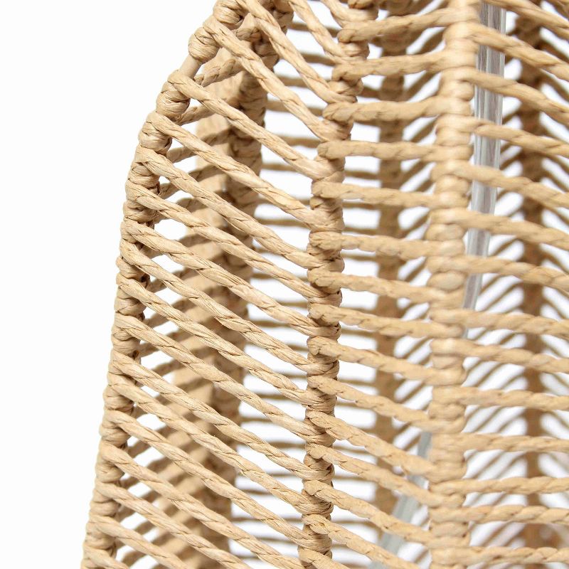21" Vintage Rattan Wicker Style Paper Rope Bedside Table Lamp with Fabric Shade - Lalia Home, 5 of 9