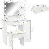 VINGLI Vanity Table Set with Lighted Mirror&Stool, Makeup Vanity Set with 10 LED Lights in 3 Colors,1 Drawer, for Bedroom,White - 3 of 4