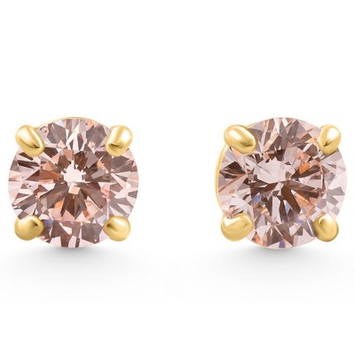 Pompeii3 1/2Ct Pink Lab Created Diamond Screw Back Studs Earrings 14K Yellow Gold