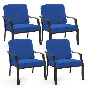 Tangkula 4 PCS Patio Metal Chairs Outdoor Dining Seat Heavy Duty w/ Cushions Garden Blue - 1 of 4