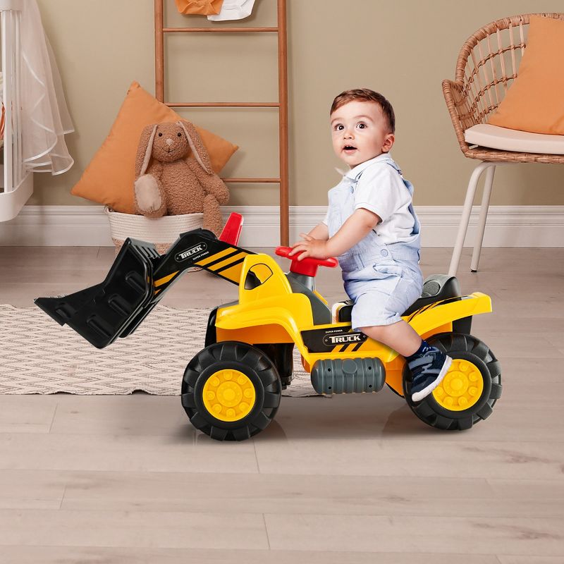 Costway Kids Toddler Ride On Excavator Digger Truck Scooter w/ Sound & Seat Storage Toy, 4 of 11