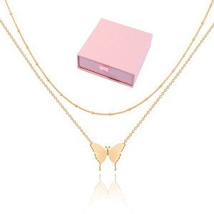 Exquisite Double-layer Butterfly Necklace for Women – Elegant, Fashionable, Gold-toned Butterfly Pendant and Beaded Necklace - 1 of 4