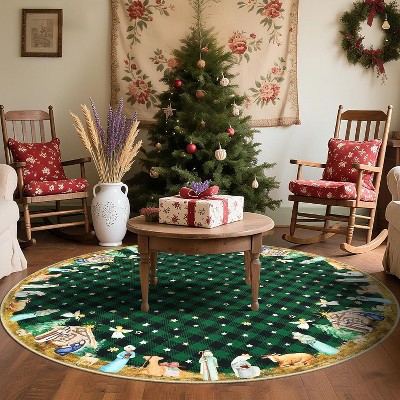 GustoWave Christmas Washable Area Rug, Xmas Decorative Checkered Carpet for Bedroom, Living Room, Red