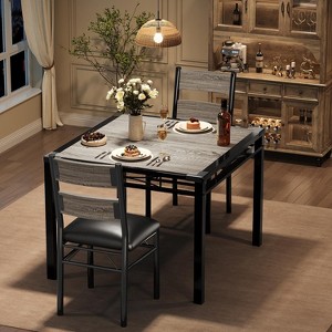 Dining Table Set for 2/4 with Upholstered Chairs & Corner Protectors, Small Space Kitchen Table, Rustic Gray/Brown - 1 of 4