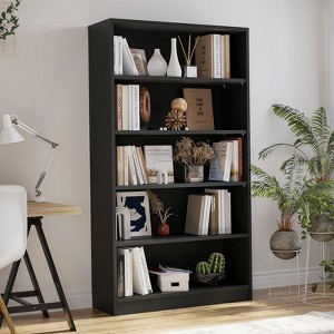 Okak Minimalism Bookshelf, Storage Shelves with 5 Shelves, Tall Bookcase for Books and CDs, Storage Organizer for Living Room, Hallway, Black - 1 of 4