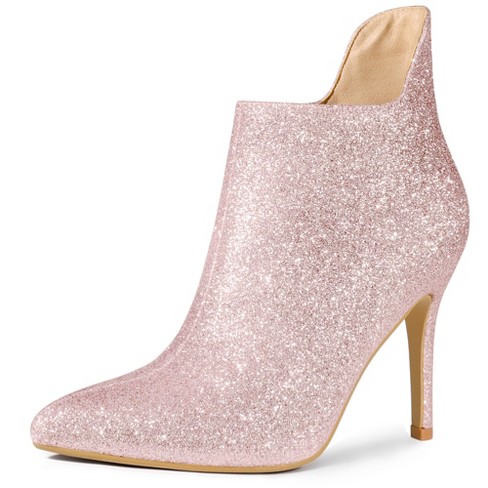 Allegra K Women's Glitter Pointed Toe Stiletto Heel Cutout Ankle Boots Pink  6 : Target