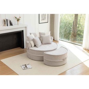Oversized Barrel Chair with Ottoman for Living Room, Round Lounge Armchair with 5 Pillows, Soft Chenille Cushion Seat Sofa-Coolbibila - 1 of 4