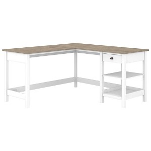 60W Mayfield L Shaped Computer Desk with Storage Shiplap Gray/Pure White - Bush Furniture: Modern Farmhouse Style, Durable Surface, Adjustable Shelf - 1 of 4