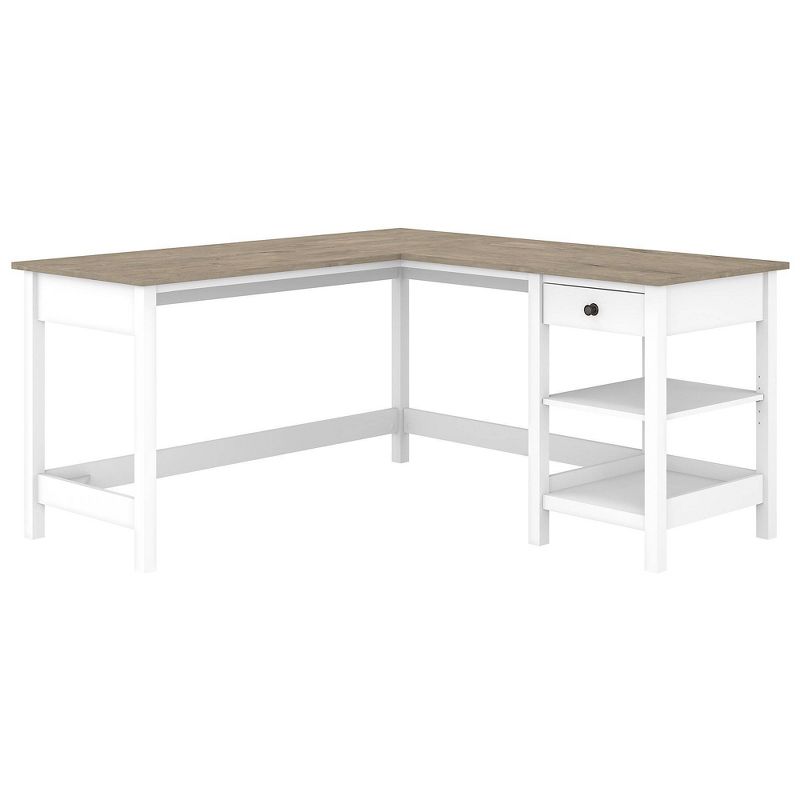 60W Mayfield L Shaped Computer Desk with Storage Shiplap Gray/Pure White - Bush Furniture, 1 of 6