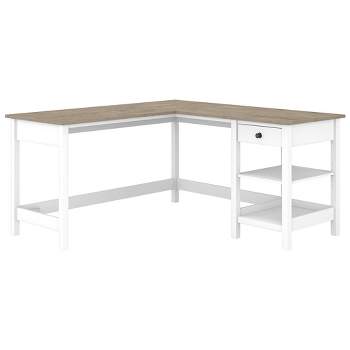 60W Mayfield L Shaped Computer Desk with Storage Shiplap Gray/Pure White - Bush Furniture