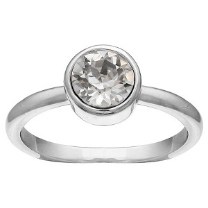 Solitaire Ring with Crystals from Swarovski in Fine Silver Plate - Clear/Gray (Size 7), Women
