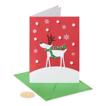 Christmas Card White Reindeer with Pom Pom - PAPYRUS