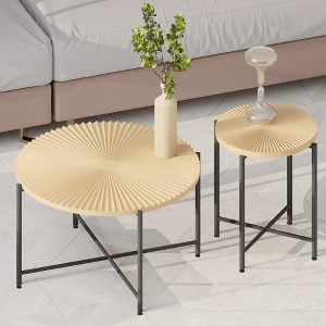 FONTOI End Table 2 Piece Coffee Table Technical Wood Finish Cylindrical Rustic Accent Furniture for Living Room, Oak Natural Wood, 31.4"*31.4"*18.9" - 1 of 4