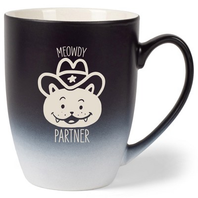 100 North Cowboy Hat Kitten 10 Ounce Black and White Two Toned Ombre, Comfortably Fits Your Hands, Ceramic Tea Coffee Cup Mug, Meowdy Partner