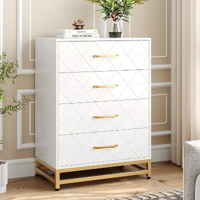 Dresser for Bedroom with 4 Drawer, Modern Dressers Chest of Drawers, with Wide Drawers and Metal Handles, Wood Dressers