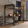 CAVINAS Twin Size Black Metal Loft Bed with Ladder & Fence,Modern 72"High Bed Frame for Adults,Teens - 3 of 4