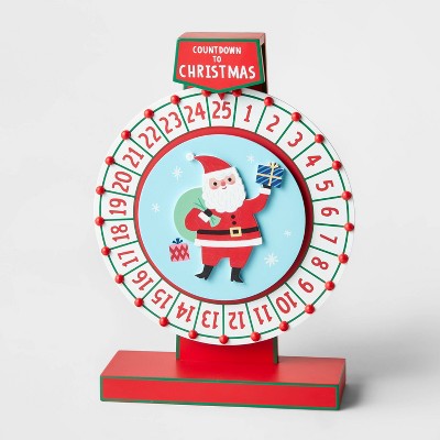 13.75" Wood Santa 'Countdown to Christmas' Advent Calendar Wheel Red/White - Wondershop™