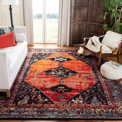 Vintage Hamadan Orange Multi High Pile Area Rug