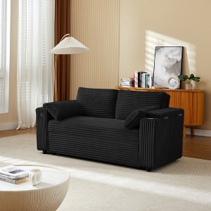 Fabric Sleeper Sofa Bed with Convertible Pull-Out Bed and Armrests with Cup Holders - 1 of 4