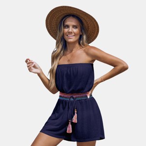 Women's Boho Chic Strapless Tassel Romper for Beach Getaways - Cupshe - 1 of 4
