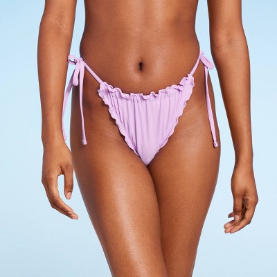 Women's Side-Tie V-Front High Leg Cheeky Bikini Bottom - Wild Fable™ Bright  Pink M