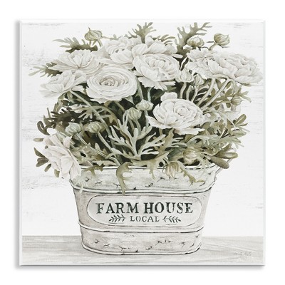 Stupell Industries Farmhouse Planter White Rose Blossoms, 12" x 12"