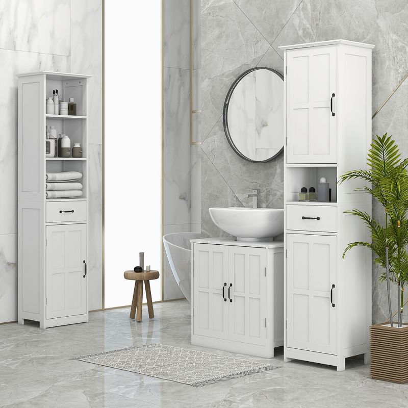 kleankin Pedestal Under-Sink Cabinet, Bathroom Storage Unit with Double Doors and Adjustable Shelf, White, 3 of 7