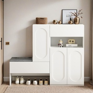 Elegant 2-in-1 Shoe Cabinets with Soft Cushion, Modern Storage Bench with Arched Doors & Rebound Devices - Leovsnove - 1 of 4