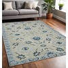 Gray Dark Blue And Light Blue Wool Floral Medallion Hand Hooked Area Rug - 2 of 4