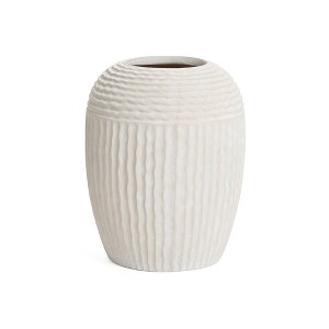 LuxenHome Beige Ribbed Round 15.2-Inch Tall Tabletop MgO Vase - 1 of 4