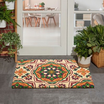 Handmade Blue Floral Rectangular Tufted Doormat