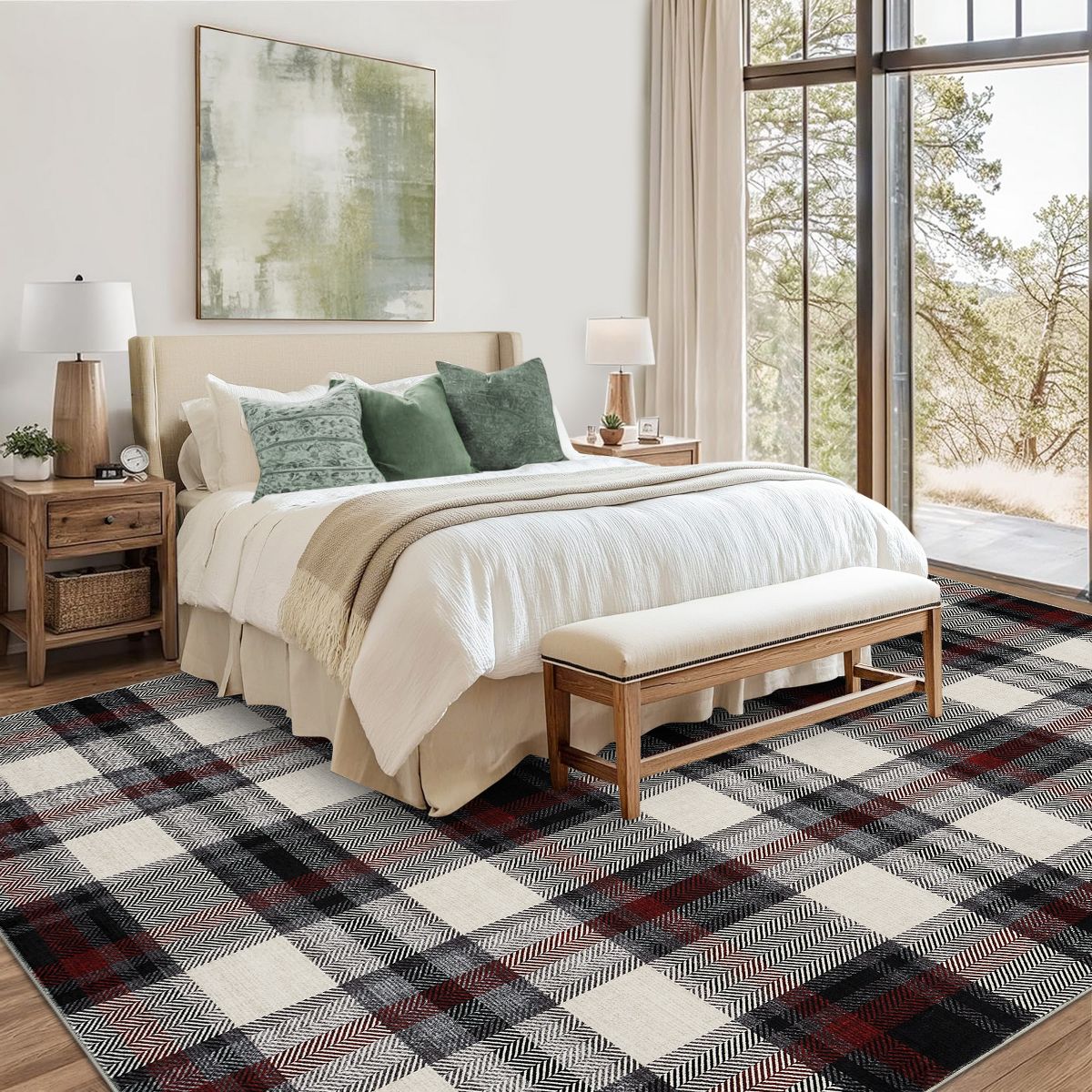 Garvee Washable Soft Patchwork Area Rug, Geometric Non-Slip Stain Resistant Floor Carpet Bedroom Living Office - thumbnail 2