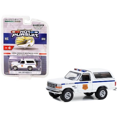 1996 Ford Bronco XL White "FBI Police" "Hot Pursuit" Special Edition 1/64 Diecast Model Car by Greenlight