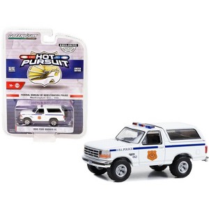 1996 Ford Bronco XL White "FBI Police" "Hot Pursuit" Special Edition 1/64 Diecast Model Car by Greenlight - 1 of 3