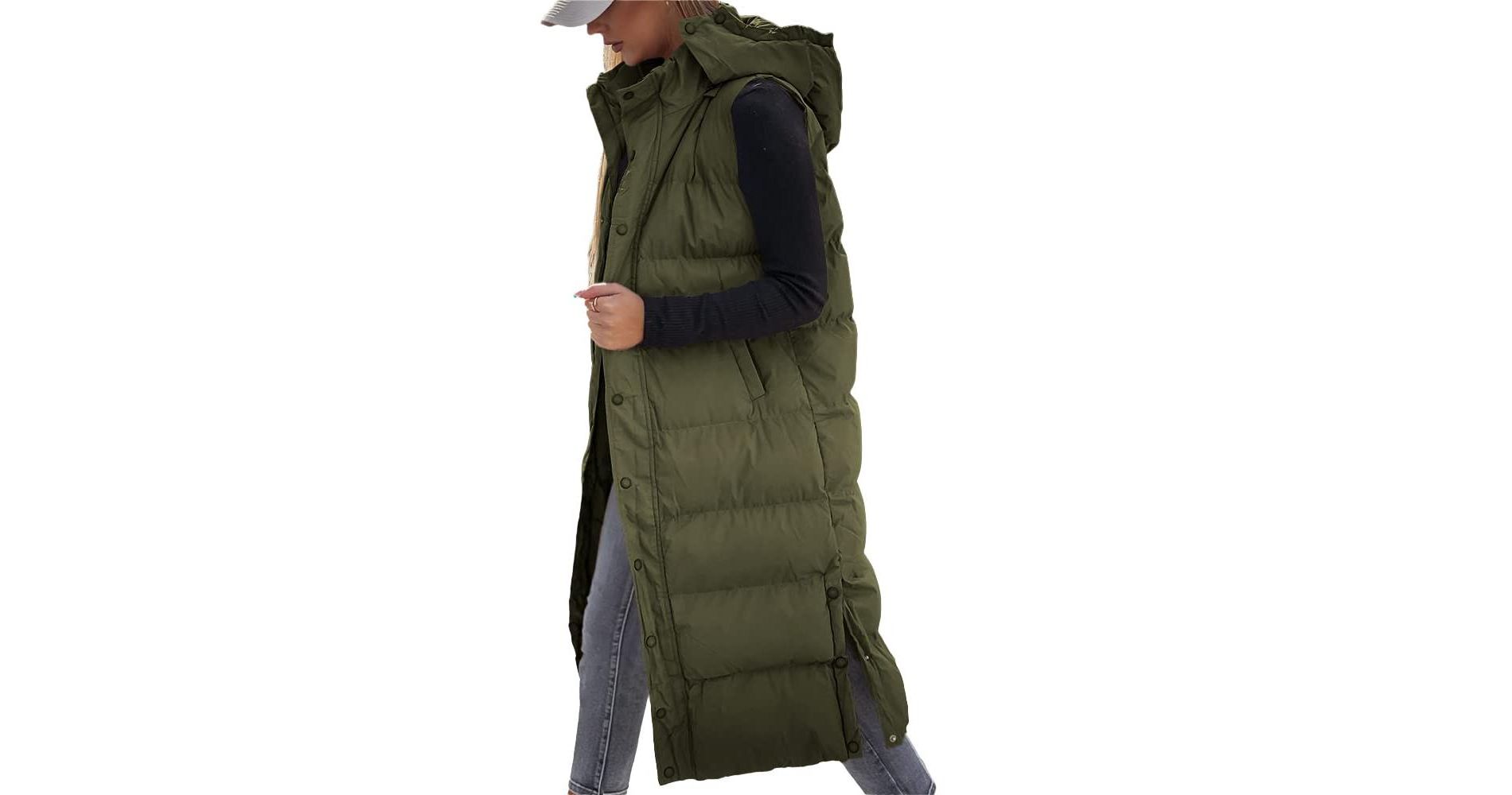 Imily Bela Womens Long Puffer Vest Hooded Sleeveless Winter Coats Quilted Warm Zip Up Padded Outerwear