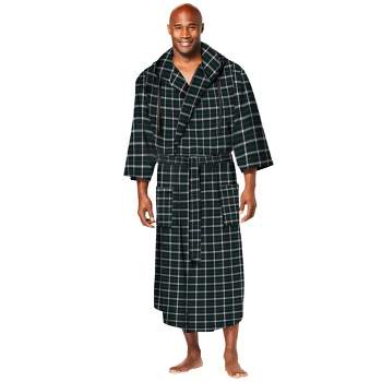 KingSize Men's Big & Tall Hooded Microfleece Maxi Robe with Front Pockets - Tall - L/X, Forest Plaid Green