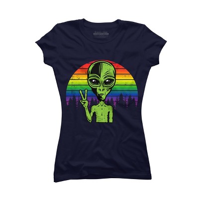 Adult Design By Humans Alien Peace Pride Retro Stripes By Tomoken T-Shirt