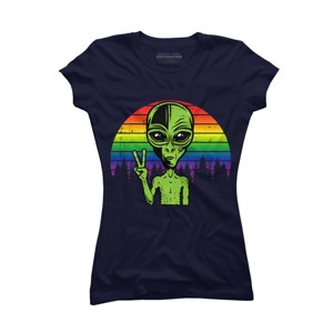 Adult Design By Humans Alien Peace Pride Retro Stripes By Tomoken T-Shirt - 1 of 2