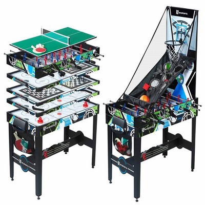 MD Sports 48 Inch 12 in 1 Combo Manual Scoring System Multi Game Room Table with Air Powered Hockey, Basketball, Foosball, Checkers, Chess, & More