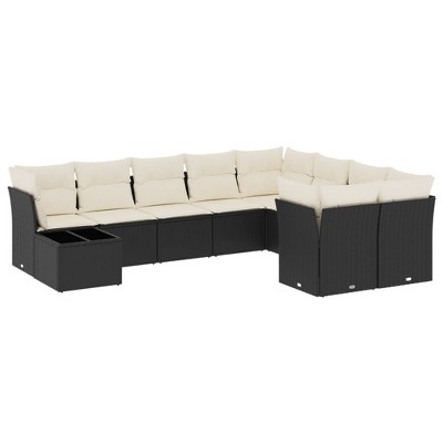 vidaXL Patio Sofa Set with Cushions Outdoor Furniture 10 Piece Poly Rattan - Black and Cream