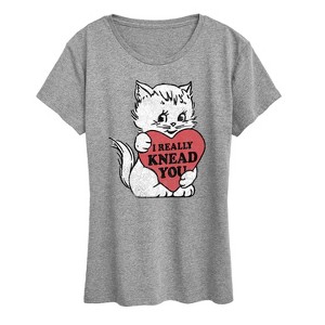 Women's - Instant Message - Vintage Valentine Cat Short Sleeve Graphic T-Shirt - 1 of 4