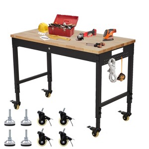 48"x24" Adjustable Rolling Workbench, Heavy Duty Work Bench with Power Outlets, Lights - 1 of 4