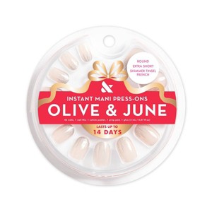 Olive & June Press-On Fake Nails - XS Round - Shimmer Tinsel French - 42ct - 1 of 4