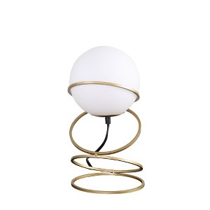 HomeRoots 14" Gold Metal Geo Spiral Bedside Lamp With White Globe Shade - 1 of 4