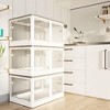 Modern Sideboard Decorative Storage Cabinet, 4-Pack Transparent Stackable Storage Bins with 5 Doors and Wheels, Folding Plastic Craft Container, White - 2 of 4