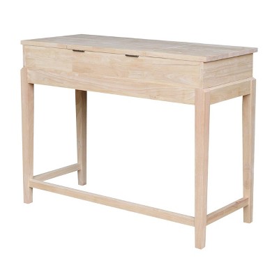 Classic Unfinished Rubberwood Vanity Table with Flip-Up Mirror
