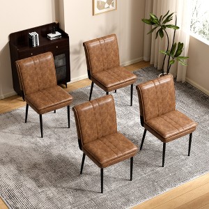 VECELO 2 Pack Folding Dining Chairs, Faux Leather Foldable Chairs with Padded Seat & High Backrest, Brown/White - 1 of 4